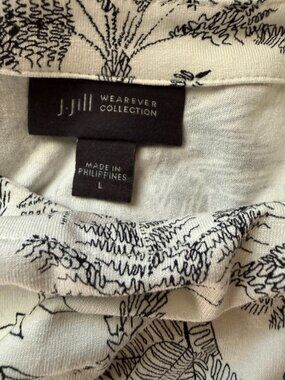 J. Jill Wearever Black & White Tropical Palm Toile Tank Top | L